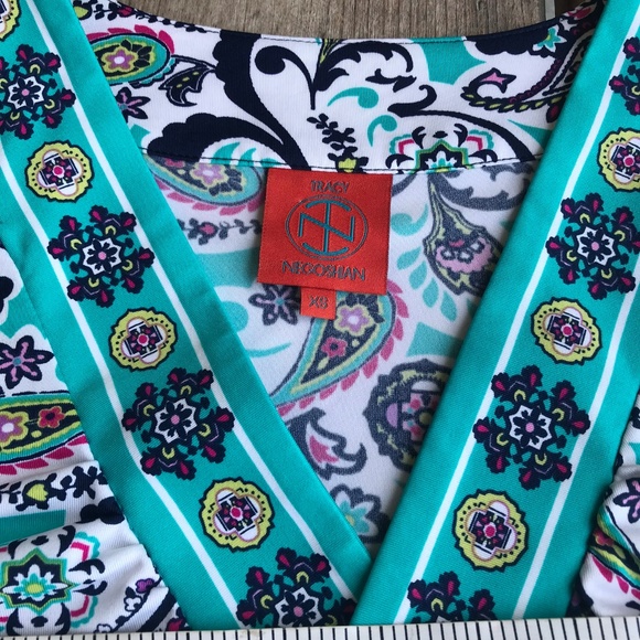 Tracy Negoshian Teal White Print Tank Dress Bright - Picture 4 of 5